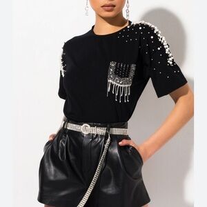 Elegant Black Embellished Tee altsalsalt medium